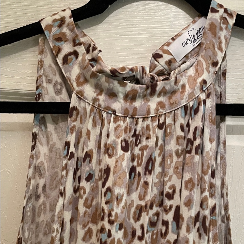 Crazy Jean  Leopard Print Sleeveless Boho Ruffled Maxi Dress